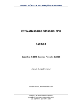 ESTIMATIVAS DAS COTAS DO FPM Paraíba -.. Observatório De Informações Municipais