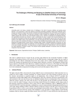 The Challenges of Working and Studying at a Satellite Campus of a University: a Case of the Durban University of Technology