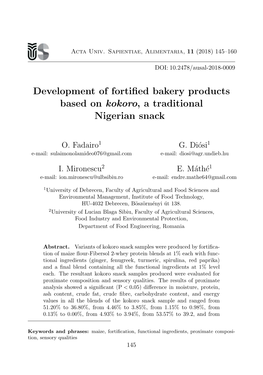 Development of Fortified Bakery Products Based on Kokoro, A