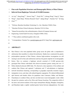 Fine-Scale Population Structure and Demographic History of Han Chinese 2 Inferred from Haplotype Network of 111,000 Genomes