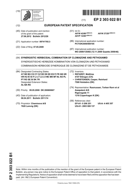 Synergistic Herbicidal Combination of Clomazone