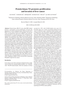 Protein Kinase N1 Promotes Proliferation and Invasion of Liver Cancer