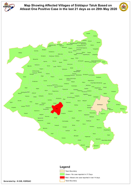 Map Showing Affected Villages of Siddapur Taluk Based on Atleast One Positive Case in the Last 21 Days As on 29Th May 2020