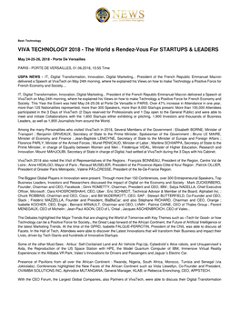 VIVA TECHNOLOGY 2018 - the World S Rendez-Vous for STARTUPS & LEADERS