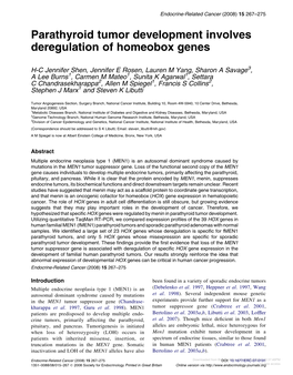 Parathyroid Tumor Development Involves Deregulation of Homeobox Genes