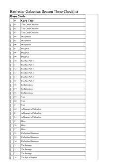 Battlestar Galactica: Season Three Checklist