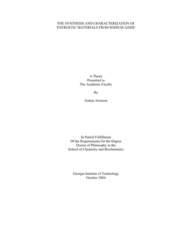 The Synthesis and Characterization of Energetic Materials from Sodium Azide