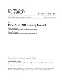 Safe Zone: 101 Training Manual Todd K