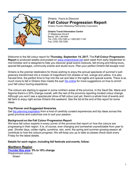 Fall Colour Progression Report Ontario Tourism Marketing Partnership Corporation