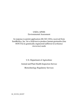 USDA/APHIS Environmental Assessment