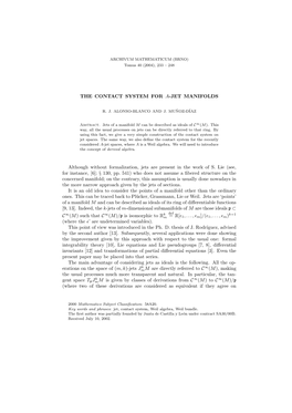 THE CONTACT SYSTEM for A-JET MANIFOLDS Although