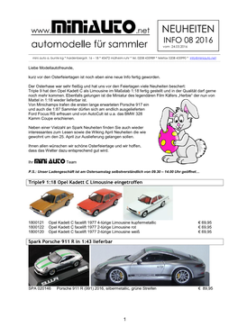 NEUHEITEN INFO 08 2016 Vom 24.03.2016 ______Mini Auto A