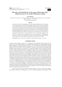 Diversity and Distribution of the Genus Meconopsis Vig . (Papaveraceae) in the Indian Himalayan Region