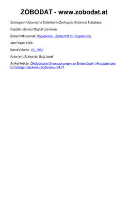 (Anatidae) Des Ermatinger Beckens (Bodensee) 24-71 © Deutschen Ornithologen-Gesellschaft Und Partner; Download F Die 24 F