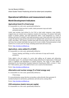 Operational Definitions and Measurement Scales World Development Indicators
