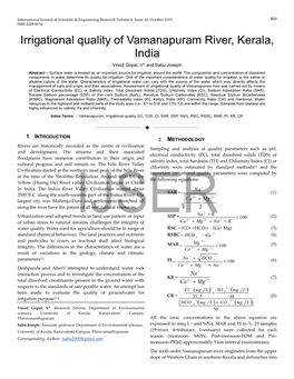 Irrigational Quality of Vamanapuram River, Kerala, India