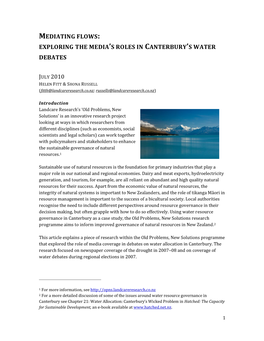 Mediating Flows: Exploring the Media's Roles in Canterbury's Water Debates