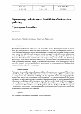 Myrmecology in the Internet: Possibilities of Information Gathering