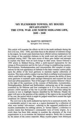 My Plundered Townes, My Houses Devastationh: the Civil War and North Midlands Life, 1642 - 1646