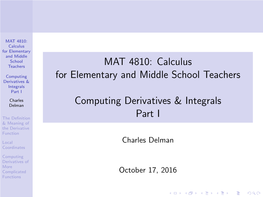 MAT 4810: Calculus for Elementary and Middle School Teachers MAT 4810: Calculus