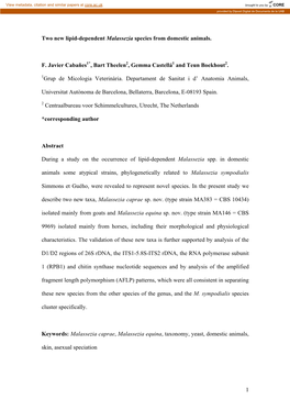 1 Two New Lipid-Dependent Malassezia Species from Domestic