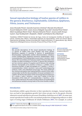 Sexual Reproductive Biology of Twelve Species of Rotifers in the Genera: Brachionus, Cephalodella, Collotheca, Epiphanes, Filinia, Lecane, and Trichocerca