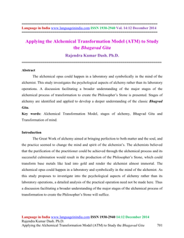 Applying the Alchemical Transformation Model (ATM) to Study the Bhagavad Gita Rajendra Kumar Dash