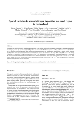 Spatial Variation in Annual Nitrogen Deposition in a Rural Region in Switzerland