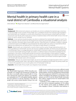 Mental Health in Primary Health Care in a Rural District of Cambodia: a Situational Analysis Sofa Olofsson1* , Miguel San Sebastian1 and Bhoomikumar Jegannathan2