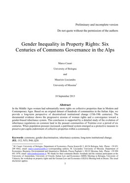 Gender Inequality in Property Rights: Six Centuries of Commons Governance in the Alps