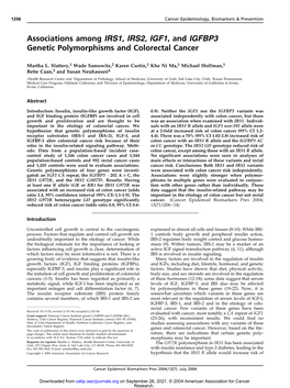 Associations Among IRS1, IRS2, IGF1, and IGFBP3 Genetic Polymorphisms and Colorectal Cancer