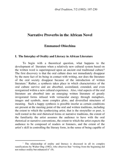 Oral Tradition, 7/2 (1992): 197-230