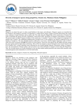 Diversity of Mangrove Species Along Panguil Bay, Ozamiz City, Mindanao Island, Philippines