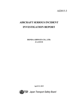 Ai2015-3 Aircraft Serious Incident Investigation Report