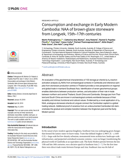 Consumption and Exchange in Early Modern Cambodia: NAA of Brown-Glaze Stoneware from Longvek, 15Th–17Th Centuries