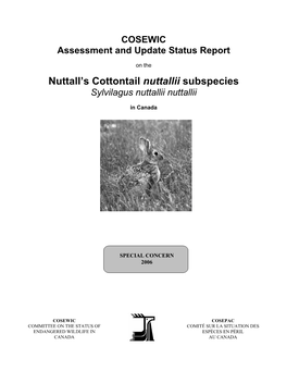 Nuttall's Cottontail Sylvilagus Nuttallii Nuttallii (British Columbia Population) and Sylvilagus Nuttallii Pinetis (Prairie Population) in Canada