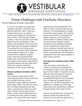 Vision Challenges with Vestibular Disorders by the Vestibular Disorders Association