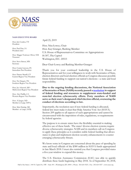 NASS Letter to House Committee on Appropriations Regarding NASS