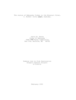 The Status of Nebraska Fishes in the Missouri River. 2. Burbot (Lota Iota), Gadidae