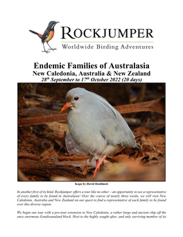 Endemic Families of Australasia New Caledonia, Australia & New Zealand 28Th September to 17Th October 2022 (20 Days)