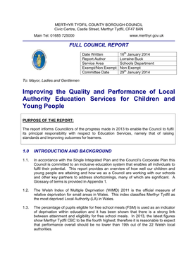 Improving the Quality and Performance of Local Authority Education Services for Children and Young People