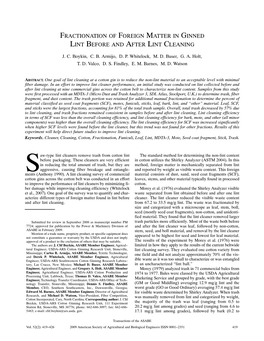 Fractionation of Foreign Matter in Ginned Lint Before and After Lint Cleaning