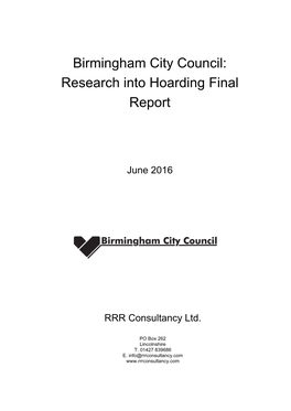 Birmingham City Council: Research Into Hoarding Final Report