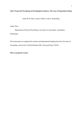 The Case of Sequential Testing James WB Elsey, Anna I. Filmer, Lott