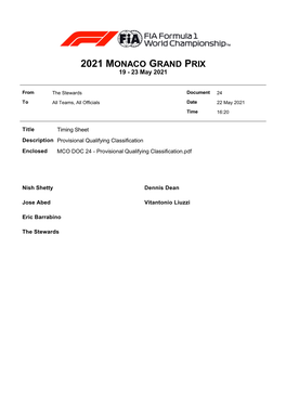 2021 MONACO GRAND PRIX 19 - 23 May 2021