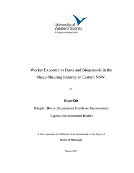Worker Exposure to Dusts and Bioaerosols in the Sheep Shearing Industry in Eastern NSW