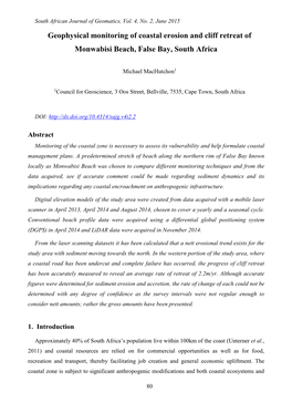 Geophysical Monitoring of Coastal Erosion and Cliff Retreat of Monwabisi Beach, False Bay, South Africa