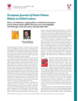 European Journal of Heart Failure Editor-In-Chief Retires Dirk J