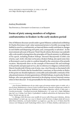 Forms of Piety Among Members of Religious Confraternities in Krakow in the Early Modern Period