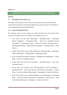 Page 1 Study No: 1 MAXIMISING the USE of AVAILABLE WATER in CROP PRODUCTION Summary 1.1 Description of the Study Area the Object